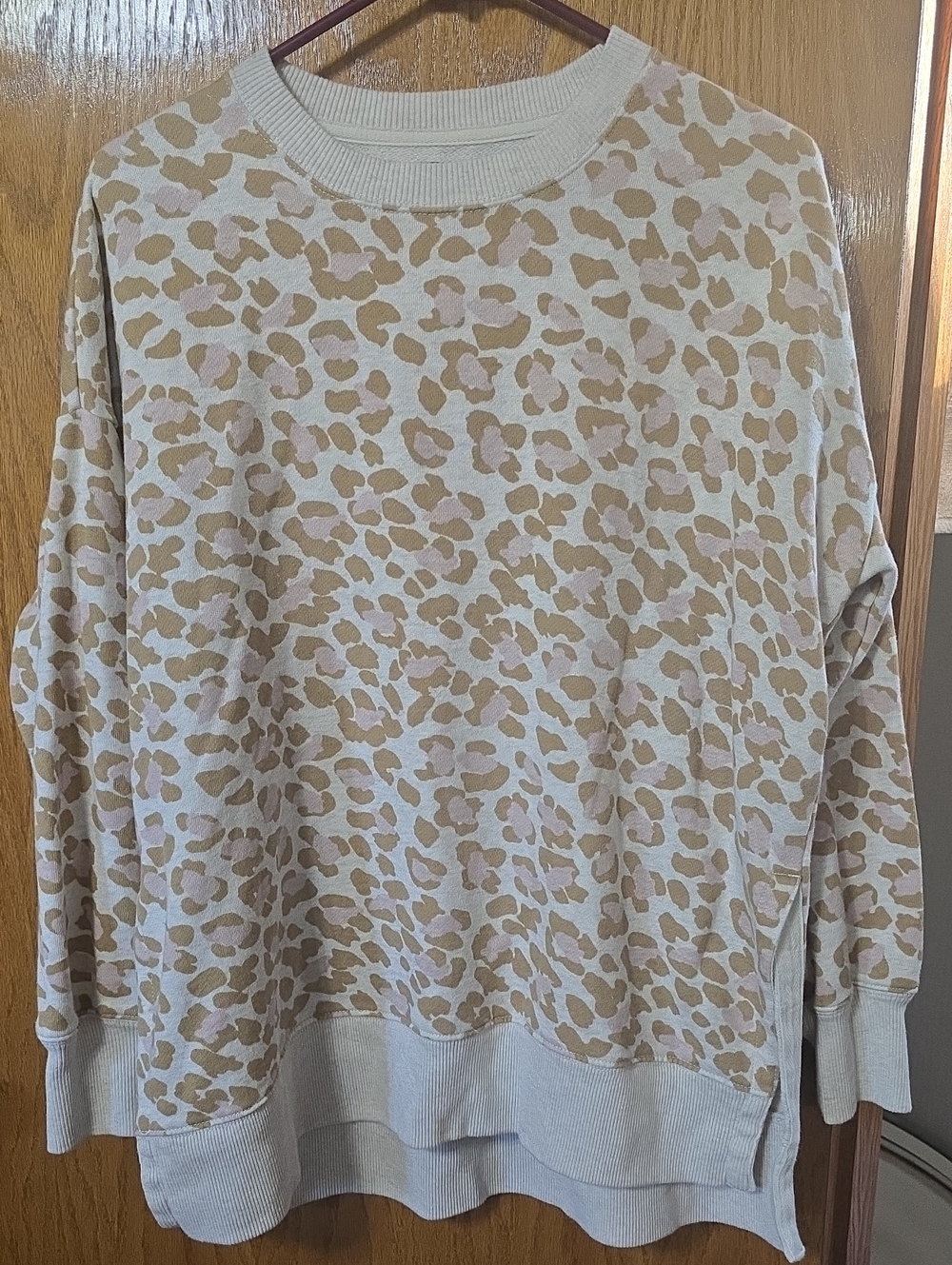 Aerie Beige and Cream Leopard Crewneck Tunic Sweatshirt
